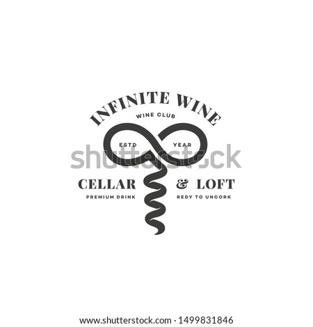 Infinite wine logo design template with corkscrew. Vector illustration.