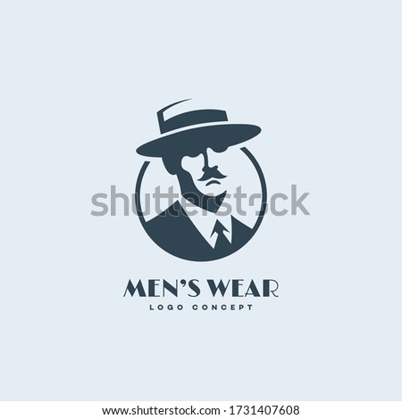 Gentleman in a straw hat logo design template for a light background. Vector illustration.