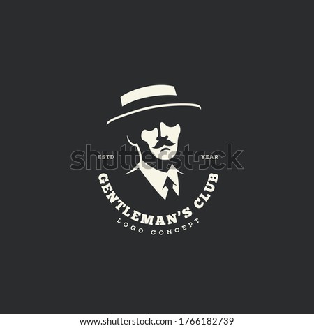 Gentleman in a straw hat logo design template for a dark background. Vector illustration.