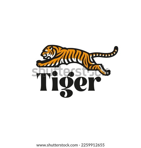 Jumping tiger logo design template. Vector illustration.