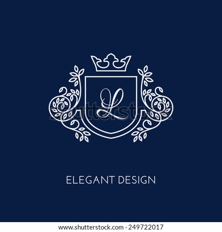 Simple and elegant monogram design template with letter L and crown. Vector illustration.