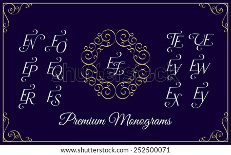 Vintage monogram design template with combinations of capital letters EN EO EP EQ ER ES ET EU EV EW EX EY EZ. Vector illustration. Stock fotó © 