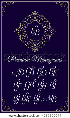 Vintage monogram design template with combinations of capital letters BA BB BC BD BE BF BG BH BI BJ BK BL BM. Vector illustration. Stok fotoğraf © 