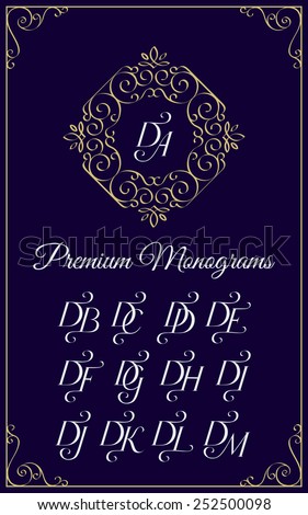 Vintage monogram design template with combinations of capital letters DA DB DC DD DE DF DG DH DI DJ DK DL DM. Vector illustration. Stok fotoğraf © 