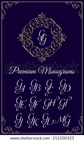 Vintage monogram design template with combinations of capital letters GA GB GC GD GE GF GG GH GI GJ GK GL GM. Vector illustration. Stock fotó © 