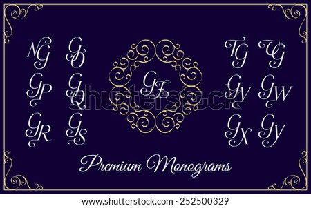 Vintage monogram design template with combinations of capital letters GN GO GP GQ GR GS GT GU GV GW GX GY GZ. Vector illustration. Stock fotó © 