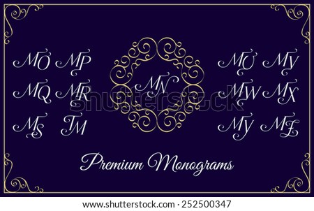 Vintage monogram design template with combinations of capital letters MN MO MP MQ MR MS MT MU MV MW MX MY MZ. Vector illustration. Zdjęcia stock © 