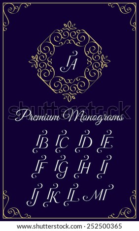 Vintage monogram design template with combinations of capital letters IA IB IC ID IE IF IG IH II IJ IK IL IM. Vector illustration. Foto stock © 