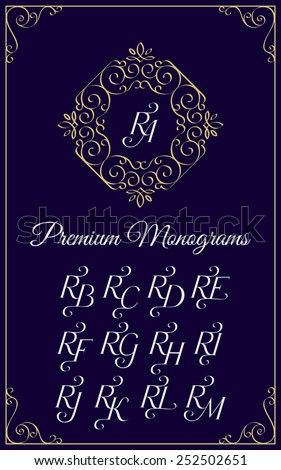 Vintage monogram design template with combinations of capital letters RA RB RC RD RE RF RG RH RI RJ RK RL RM. Vector illustration. Stock fotó © 