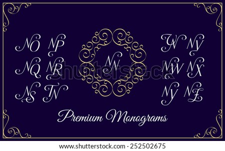 Vintage monogram design template with combinations of capital letters NN NO NP NQ NR NS NT NU NV NW NX NY NZ. Vector illustration. Stock fotó © 