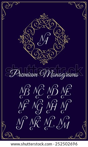 Vintage monogram design template with combinations of capital letters NA NB NC ND NE NF NG NH NI NJ NK NL NM. Vector illustration. Stok fotoğraf © 