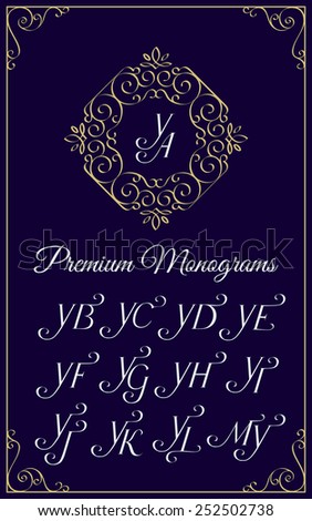 Vintage monogram design template with combinations of capital letters YA YB YC YD YE YF YG YH YI YJ YK YL YM. Vector illustration. Stok fotoğraf © 