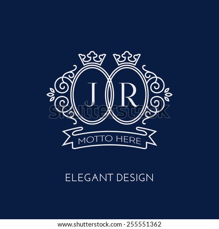 Simple and elegant monogram design template for two letters J R with a double crown. Vector illustration.