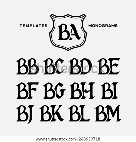 Monogram design template with combinations of capital letters BA BB BC BD BE BF BG BH BI BJ BK BL BM. Vector illustration. Stok fotoğraf © 