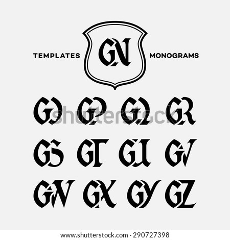 Monogram design template with combinations of capital letters GN GO GP GQ GR GS GT GU GV GW GX GY GZ. Vector illustration. Foto stock © 