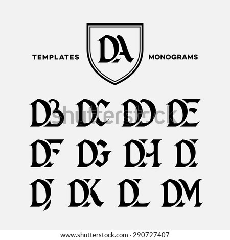 Monogram design template with combinations of capital letters DA DB DC DD DE DF DG DH DI DJ DK DL DM. Vector illustration. Stok fotoğraf © 