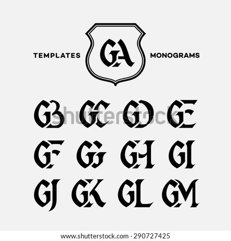 Monogram design template with combinations of capital letters GA GB GC GD GE GF GG GH GI GJ GK GL GM. Vector illustration. Stock fotó © 