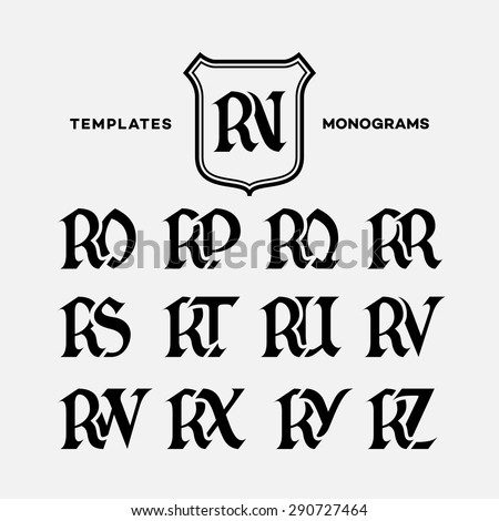 Monogram design template with combinations of capital letters RN RO RP RQ RR RS RT RU RV RW RX RY RZ. Vector illustration. Stok fotoğraf © 
