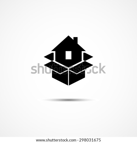House in packing box icon template for moving company logo. Vector illustration.
