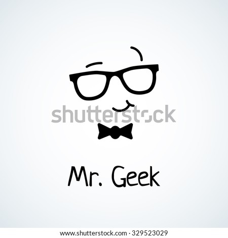 Geek logo design template with face in glasses. Vector illustration.