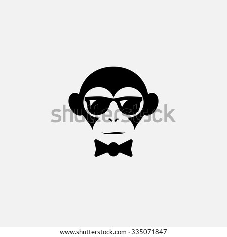 Funny logo design template with monkey in glasses and bow tie. Vector illustration.