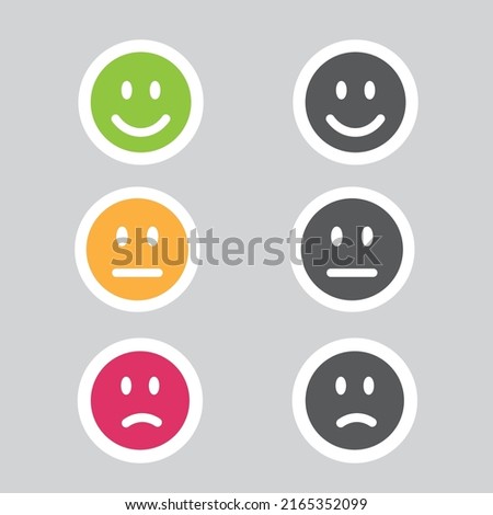 Red, yellow, green smile face icons with negative, neutral and positive mood, sticker, vector, icon.