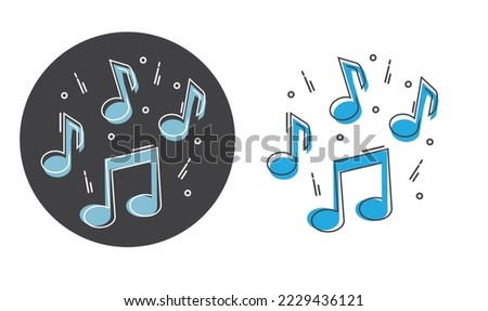 Cartoon music note icon in comic style in two variants.