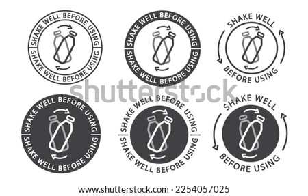 Shake well before using set, label, icon, vector, sticker.