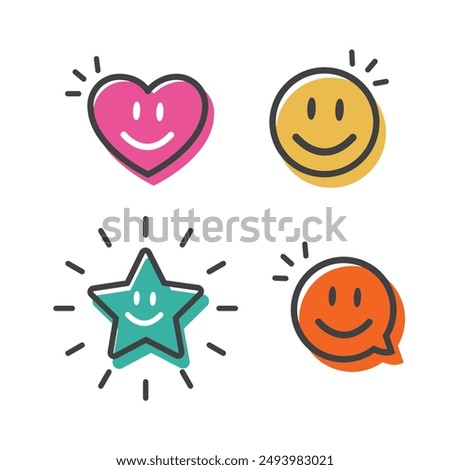 Smiley heart, face, star and  speech bubble.