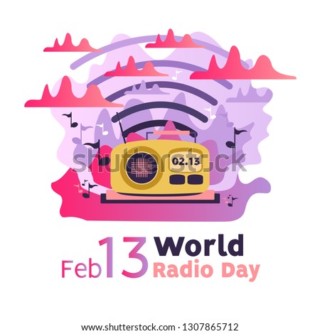 World Radio Day, February 13, colorful design, vector illustration, modern flat cartoon style