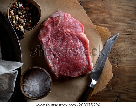 raw meat on the paper with salt and spices