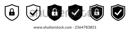 Set of security shields logotypes with check mark and padlock. Icon collection protect shield sign check mark logo icon design template. Vector illustration.