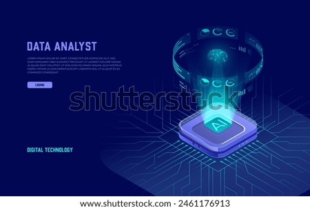 Artificial Intelligence, Isometric Vector Landing Page for AI, Deep Learning, Machine Learning, and Technological Digital Brain Concepts