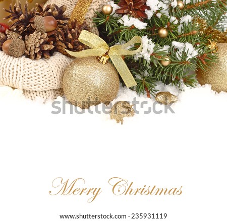 Christmas background with golden Christmas balls.