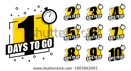 Countdown of days 1,2,3,4,5,6,7,8,9,10. The days left badges. A countdown is going on, one day I left a badge and a label to calculate the date of work. Offer timer, sticker limited to a few days. Stockfoto © 