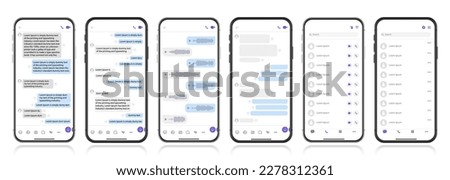 Smartphone with messenger chat screen and voice wave. Social media design concept. SMS bubble template for composing dialogues. Modern vector illustration in flat style. On a black background.