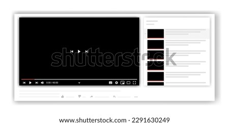 Template interface video player. Social media concept. Blank video screen. Video player interface. You are using a desktop desktop web player, a modern social media interface.