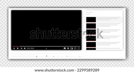 Template interface video player. Social media concept. Blank video screen. Video player interface. You are using a desktop desktop web player, a modern social media interface.	