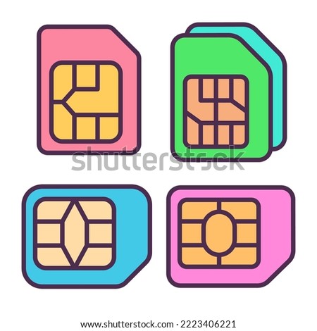 This is a Sim Card Line Fill Color Icon Vector, with Four shape options, Can be used for Web, App or Print