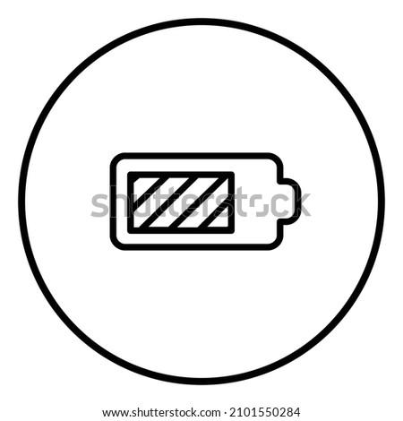 Three quarters battery line icon in circle, line icons, black outline.