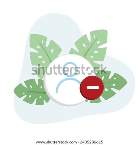 User minus flat design vector Illustration Icon decorated with leaves for web use for icon, user, remove, delete