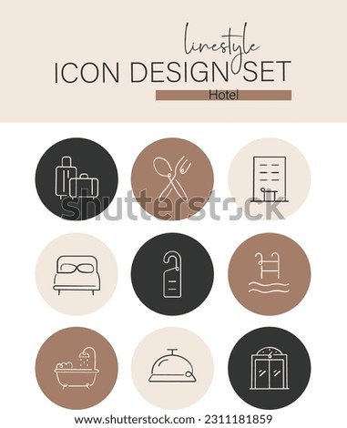 Linestyle Icon Design Set Hotel