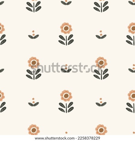 Simple seeds to flowers pattern in an earthy palette of tan brown, coffee brown and dark green on off white background. Great for home decor, fabric, wallpaper, stationery, design projects.
