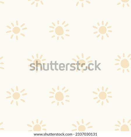 Scattered sun forming sea life sun seamless vector pattern in a palette of pale yellow and off white. Great for home decor, fabric, wallpaper, gift wrap, stationery, design projects.
