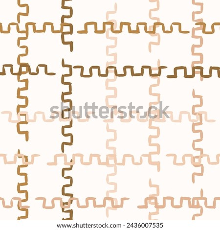 Hand drawn abstract broken puzzle pieces forming a checks pattern with pastel pink, brown,off white. Great for home decor, fabric, wallpaper, gift-wrap, stationery,packaging design projects