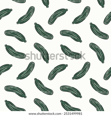 Hand painted zucchini vegetable in an abstract pattern in a color palette of sage green, forest green and black on an off-white background. A seamless vector pattern. Great for home decor and fabric.