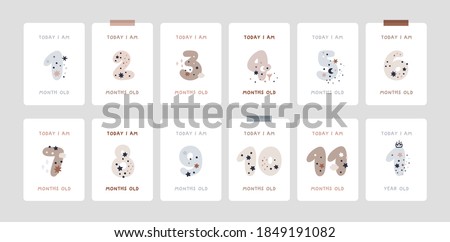 Baby Milestone Cards with numbers in pastel colors. Baby's first 12 months. Baby's first year baby boy or girl shower gifts. Capture all the special moments of little one’s in first year
