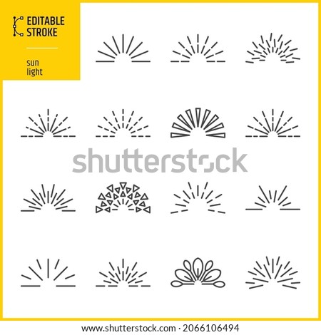 Editable stroke sunlights. Lighting vector icon set.