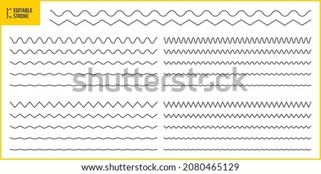 Editable stroke wave and zigzag line. Outline wavy or zigzags collection. Vector illustration.