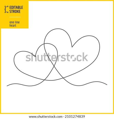 One line hearts drawing. Editable stroke two hearts. Vector illustration of love concept.
